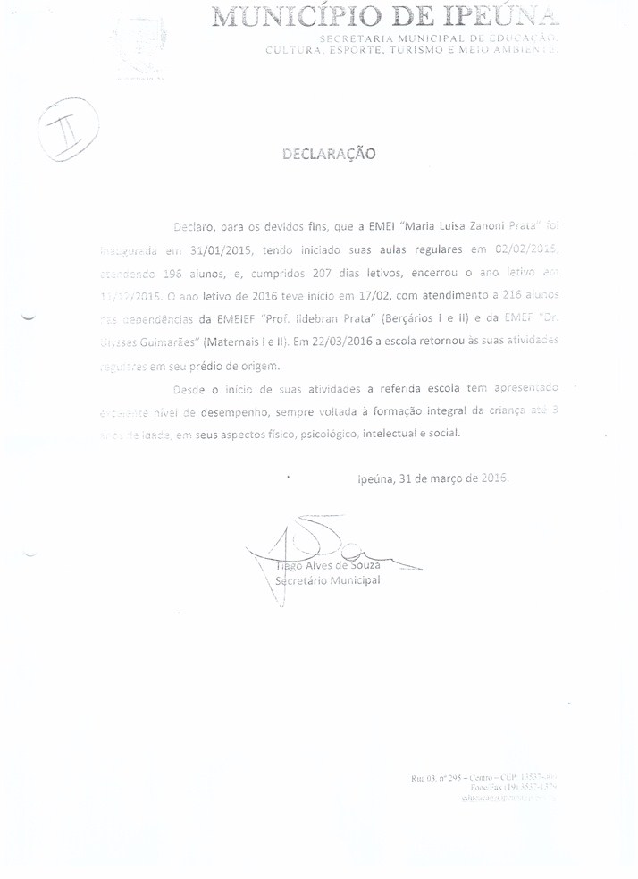Informe sobre a EMEI Maria Luisa Zanoni Prata.