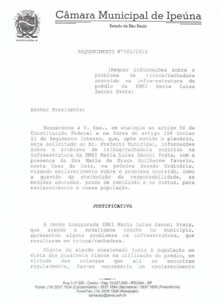 Informe sobre a EMEI Maria Luisa Zanoni Prata.