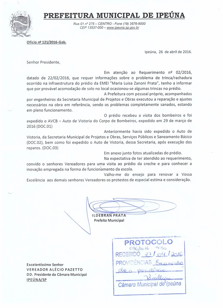 Informe sobre a EMEI Maria Luisa Zanoni Prata.