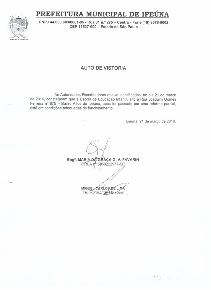 Informe sobre a EMEI Maria Luisa Zanoni Prata.